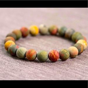 Men Matte Picasso Jasper Elastic Stretchy Beaded Bracelet colorful